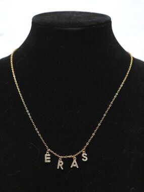 Eras Gold Tone Crystal Letter Necklace Taylor Swift Inspired Rhinestones Sparkly